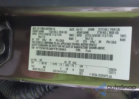 2015 Ford F-150 Xlt from USA, damaged, VIN 1FTEW1EG6FFB32993